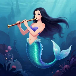 A Vampire Mermaid Playing a Flute, Digital Art