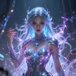 portrait of a psycho mystical cyberpunk princess with a lot of chaotic magic power in a dystopian world, 8K 3D octane render