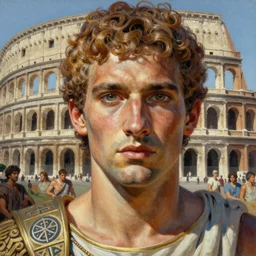 A mixed media painting of a greek athlete at the first olympics, very aesthetic, detailed face and eyes, by Frank Frazetta, Boris Vallejo, Greg Rutkowski, Beeple, Yoko Taro, Christian MacNevin, epic fantasy character art, viking runes, high fantasy, CGsociety, full length, exquisite detail, post-processing, masterpiece, cinematic, coliseum backdrop