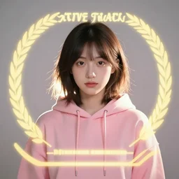 young woman in pink hoodie, portrait, award winning photo, glowing light