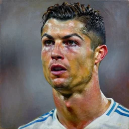 cristiano ronaldo, by alyssa monks, 2 1 th century, art, oil on canvas, wet - on - wet technique, highly realistic, expressive emotions, intricate textures, illusionistic detail, 4 k