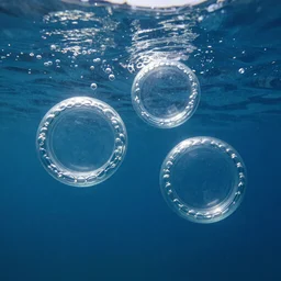 underwater bubble rings floating to the surface