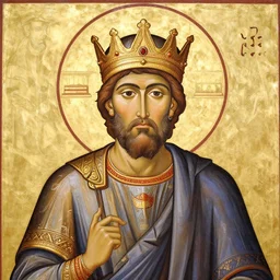 A detailed portrait of a byzantine Basileus, 7th century byzantine iconography, historical