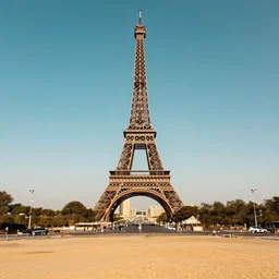 an award winning landscape photo of the Eiffel Tower in the Gobi desert