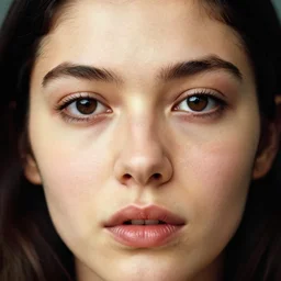 a candid extreme closeup portrait of an expressive face of a focused young woman by annie leibovitz