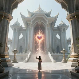 a dream temple environment where one draws mystical energy into their heart, ancient ceremonial futuristic architecture, pristine concept art, symmetrical, in the style of Ross Tran and WLOP