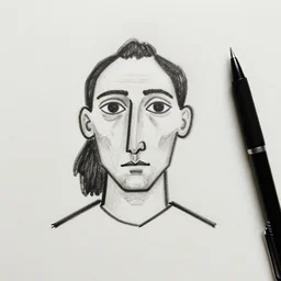 A simple thick pen drawing of a Picasso portrait, white paper