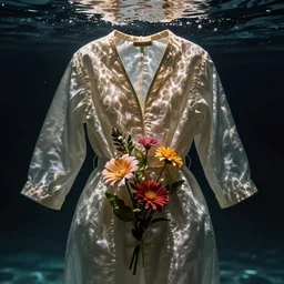 one vesture underwater together with some flowers, by nobuyoshi araki
