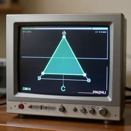 retro electronic monitor displaying the amplituhedron.