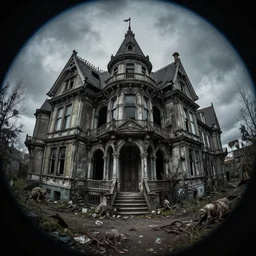 victorian era architecture based city, abandoned, crawling with beasts, bloodborne, yarhnam, curved perspective, fisheye effect