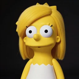 studio portrait of girl that looks excactly like lisa simpson, lookalike, spitting image, as if lisa simpson came to life, soft light, black background, fine details, close - up, award winning photo by martin schoeller