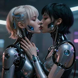 rococo cyberpunk cyborg women kissing, hyper realistic, trending on artstation, cinematic lighting-n9