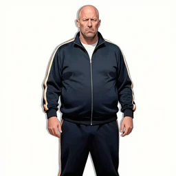 lone overweight jason statham in a track suit, judgmental, graphic novel full page drawing