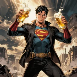A hipster superhero that has beer powers coming of his hands, DC comic art style