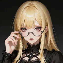 attractive blonde haired with bangs gothic magical girl anime character with glasses screenshot, anime, intricate, sharp focus, illustration, highly detailed, digital painting, cell shaded, concept art, matte, art by ilya kuvshinov and kyoto animation and wlop, anime character by ruan jia and greg rutkowski, studio quality, masterpiece