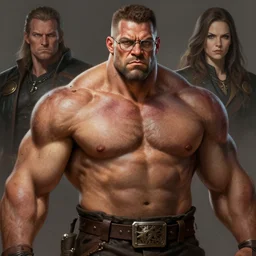 rugged white man, ( martin lawrence ), scarred, hulking herculean warrior, muscular, glasses, art by artgerm and greg rutkowski and magali villeneuve, d & d, fantasy, portrait, highly detailed, digital painting, trending on artstation, concept art, sharp focus, illustration