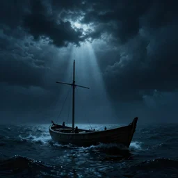 in the style of charlie bowater, dean cornwell, gerald brom : : cthulhu rising from the ocean : : lighting, clouds, storm : : small boat : : night time : : lovecraftian : : cinematic lighting : :