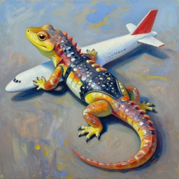 sushi swimsuit attractive airplane lizard body, in the style of bob ross