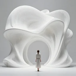 white organic generative architecture, woman standing, by caspar david friedrich concept art by zaha hadid, highly detailed, intricate