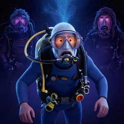 cosmic lovecraft scuba diver portrait, pixar style, by tristan eaton stanley artgerm and tom bagshaw.