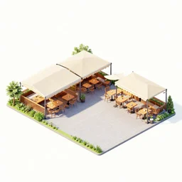 isometric view of a plaza area with a open air restaurant at the side, from a lucasarts point and click 2 d graphic adventure game, art inspired by thomas kinkade