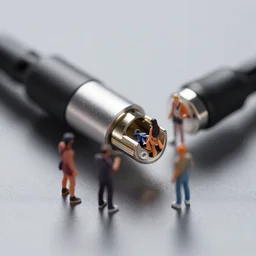 tiny people having a rave inside a headphone jack, macro, detailed