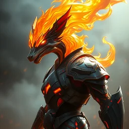 a triple a game concept art of an anthropomorphic flame in a body armor, art by cushart krentz and greg rutkowski, elegant, sharp focus, morandi color scheme, fantasy style, illustration, high quality, digital art, hyperrealism, octane render, commission art