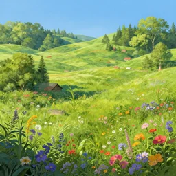 midsummer in sweden, lush green fields, blue sky, summer, colorful flowers, illustration, epic, fantasy, intricate, hyper detailed, artstation, concept art, smooth, sharp focus, ray tracing, vibrant, photorealistic, jessica rossier
