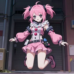 by kyoto animation, very creepy clown ghost in the shell girl pink hair, jump from a building, tears from the eyes, wearing cyberpunk intricate streetwear, beautiful, detailed portrait, intricate complexity, ilya kuvshinov, cell shaded, 4 k, concept art, by wlop, ilya kuvshinov, greg rutkowski, cinematic lighting