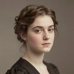 edwardian headshot photograph of phoebe dynevor, elegant, graceful, soft blur, 1 9 0 0, 1 8 9 0 s, 1 9 1 0 s, grainy, realistic face, detailed, ethereal