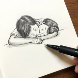 drawing of a pen going off the edge of a page as a writer was falling asleep