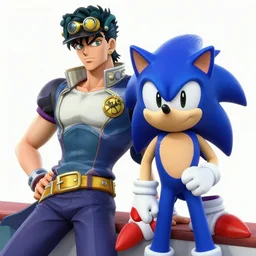 sonic the hedgehog and jotaro kujo from jojo's bizarre adventure hanging out, photorealistic