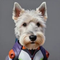hyper realistic painting of an anthropomorphic westie in an eva plugsuit, hyper detailed face, anime, concept art, 4 k, by greg rutkowski, trending on artstation