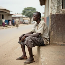 photo of an african man sitting in the township street by Pieter Hugo