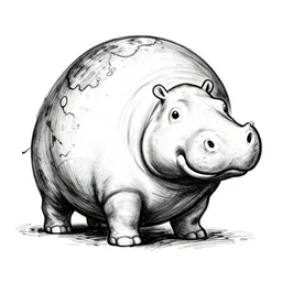 black and white ink doodle illustration of a hippo sized planet, style by peter deligdisch, peterdraws