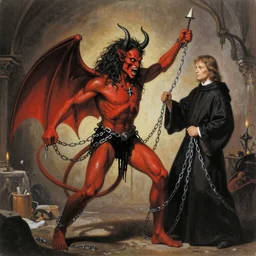 80\'s prog rock album depicting a demon whipping a priest with chains