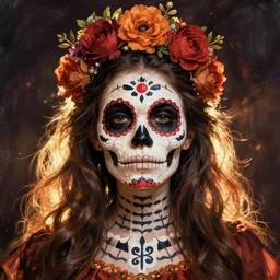 Illustration of a sugar skull day of the dead girl, art by Thomas Cole