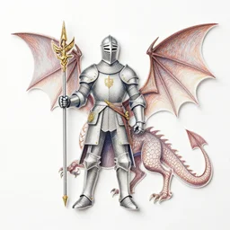 Diplomacy of Knight and Dragon, paper cutout with colored-pencil drawing details