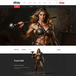 Images on the store website, eBay, Full body, Miniature of a very muscular barbarian female warrior with club