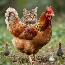 hybrid of a cat and a chicken, wild species photography, natural lighting, award-winning
