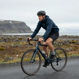 bruno bike riding in Iceland realistic photo style