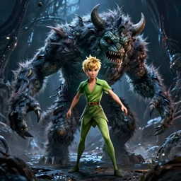 peter pan depicted as a monster, dynamic lighting, photorealistic dark fantasy concept art, trending on art station, stunning visuals, creative, cinematic, ultra detailed