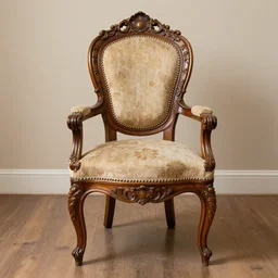 seventies style baroque chair, product photo, highly detailed