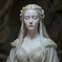 concept art portrait of ethereal beauty with her eyes closed, smooth porcelain skin goddess elegant dress in the style of the lord of the rings cinematic colors