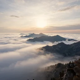highly detailed photo of dreamy mountains and sea of clouds, sunlit sky, art by caspar david friedrich and andreas rocha, super wide angle, concept art, 8 k detail post - processing