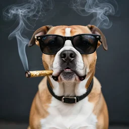 badass dog with sunglasses smoking a blunt