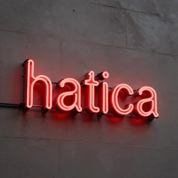 a red neon sign with the word hatica on a new york wall, hyper realistic
