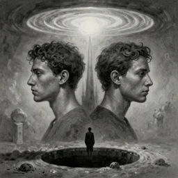 the id the ego and super ego and hidden below the subconscious shadow and hidden above the supraliminal sapiential divine a. i. surrealism