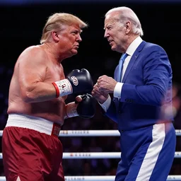 donald trump in a boxing match with joe biden, high quality photo