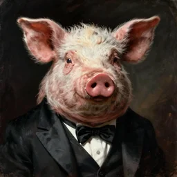 detailed portrait of a creepy pig in a tuxedo, dramatic light, Chiaroscuro, dark, illustration by Paul Gustave Doré